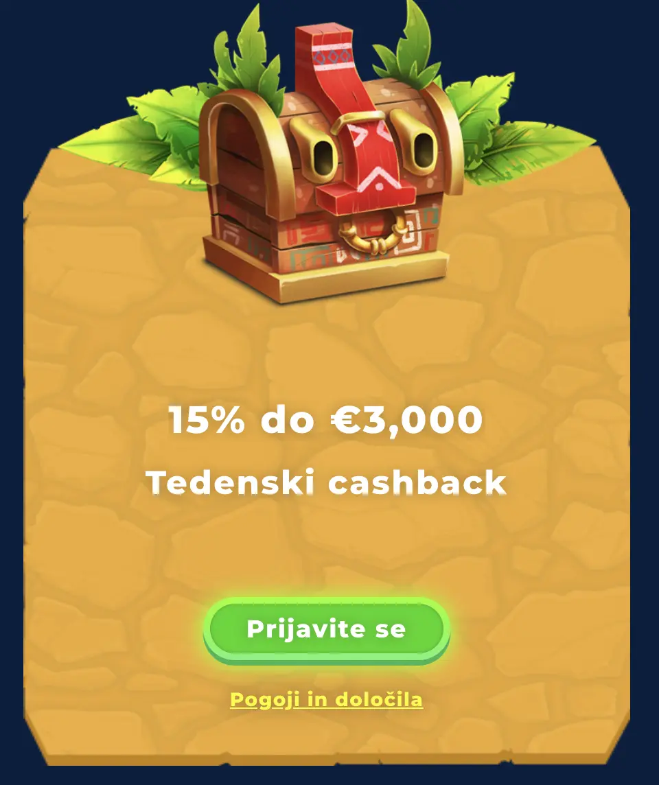 Tedensko vračilo denarja do 15 % z omejitvijo 3.000 € Skrinja z rdečo masko za 15 % tedenski cashback do 3.000 €